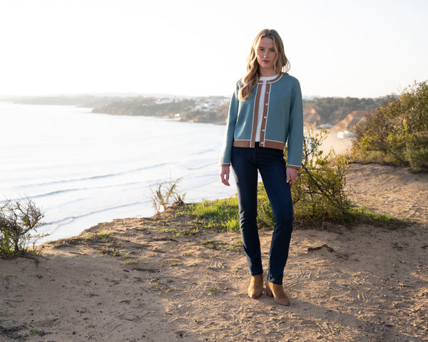 Marble Fashions Colour Block Cardigan - Seafoam