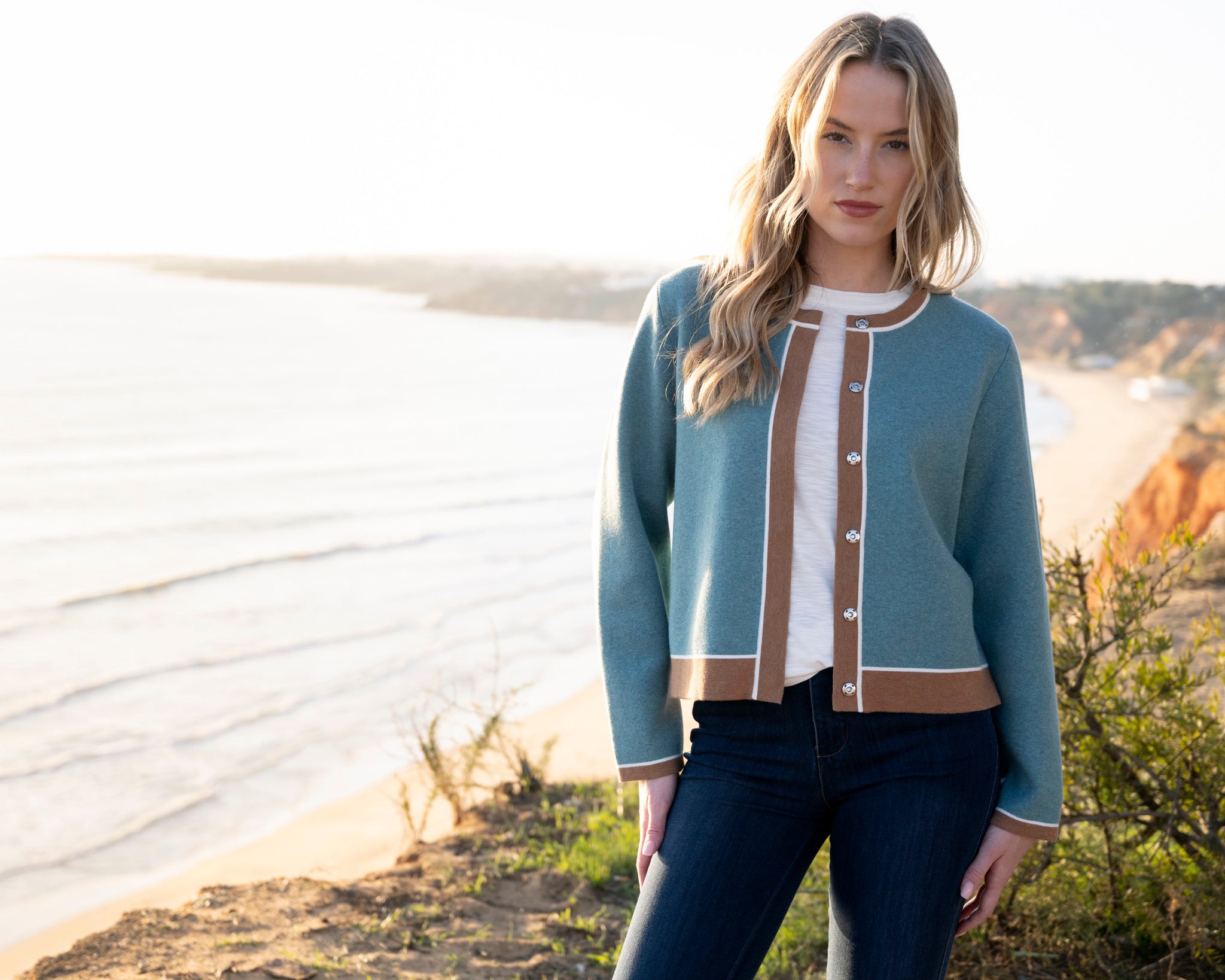 Marble Fashions Colour Block Cardigan - Seafoam