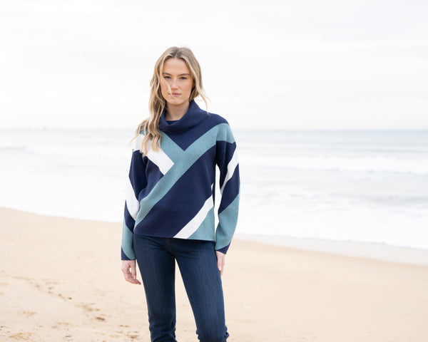 Marble Fashions Chevron Colour Block Cowl Knit