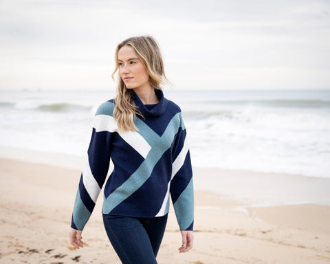 Marble Fashions Chevron Colour Block Cowl Knit