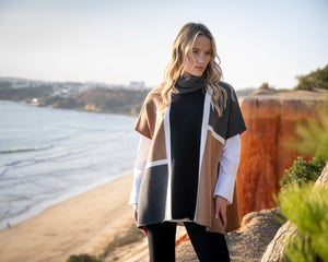 Marble Fashions Colour Block Sleeveless Cape Jumper - Camel