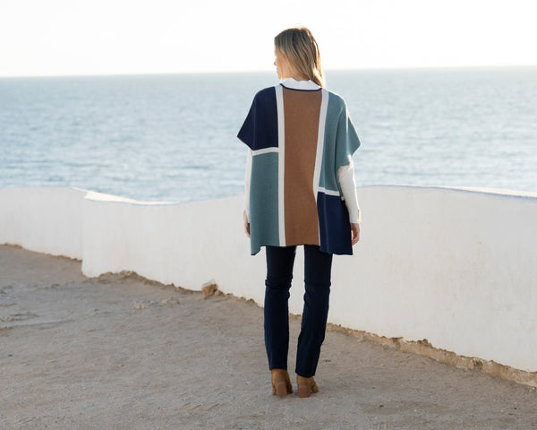 Marble Fashions Colour Block Sleeveless Cape Jumper