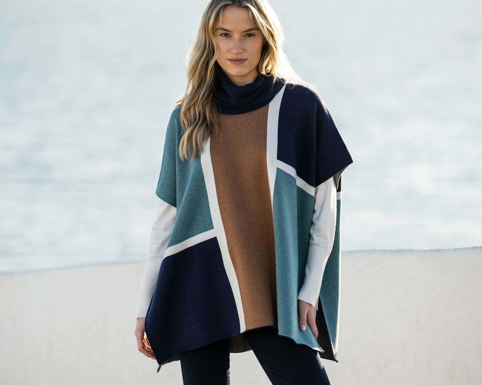 Marble Fashions Colour Block Sleeveless Cape Jumper