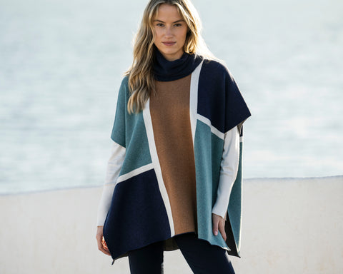 Marble Fashions Colour Block Sleeveless Cape Jumper
