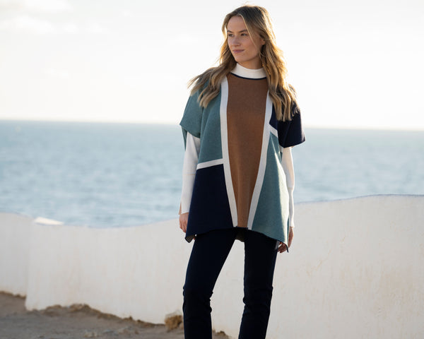 Marble Fashions Colour Block Sleeveless Cape Jumper