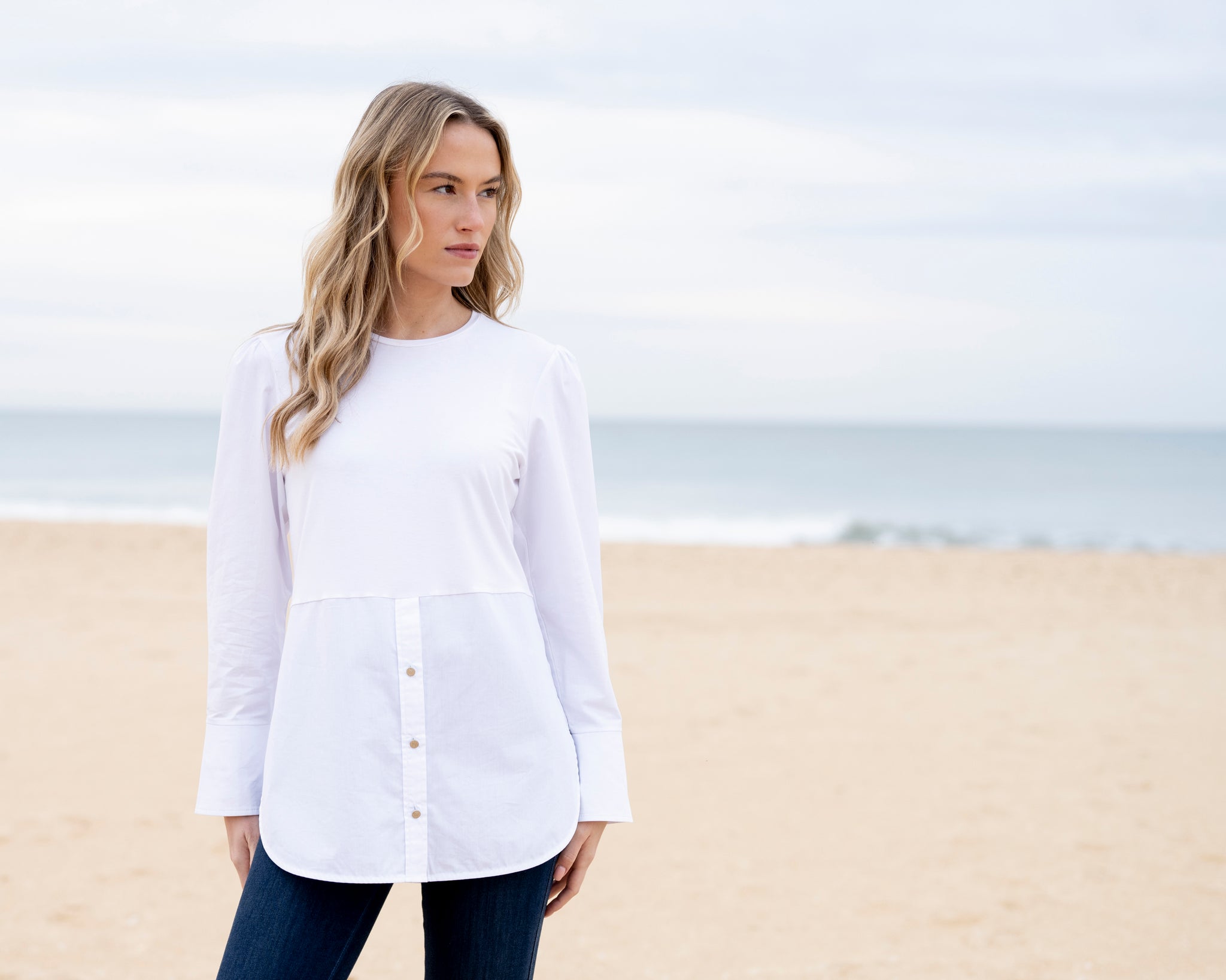 Marble Fashions Longline Jersey With Shirt Detailing