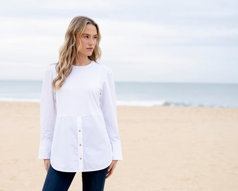 Marble Fashions Longline Jersey With Shirt Detailing