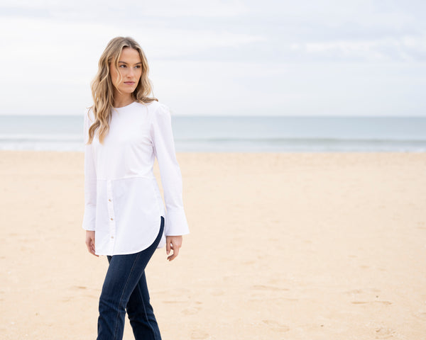Marble Fashions Longline Jersey With Shirt Detailing
