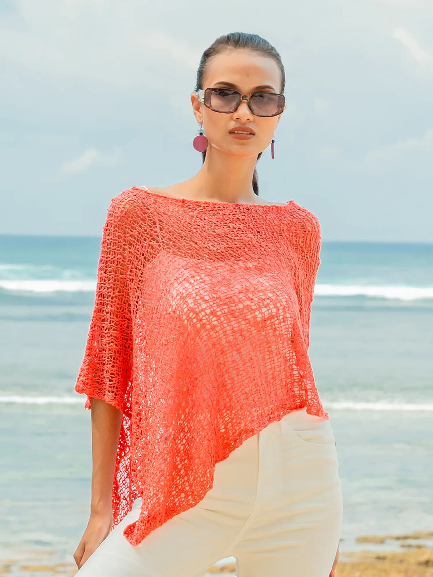 Suzie Blue Popcorn Knitted Poncho
