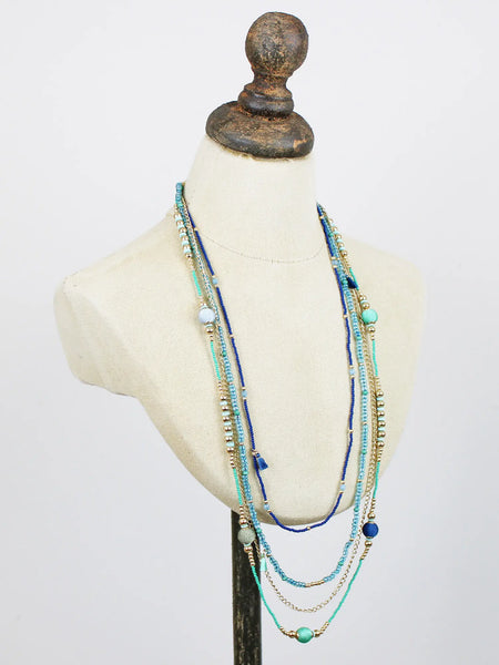 Suzie Blue Four Strand Beaded Necklace