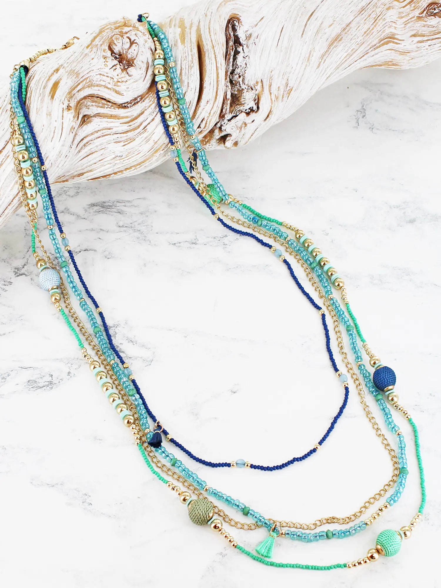 Suzie Blue Four Strand Beaded Necklace