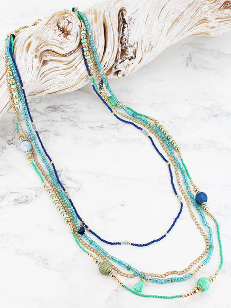 Suzie Blue Four Strand Beaded Necklace