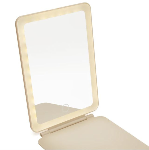 Alice Wheeler LED Light Up Soft Touch Travel Mirror - Stone