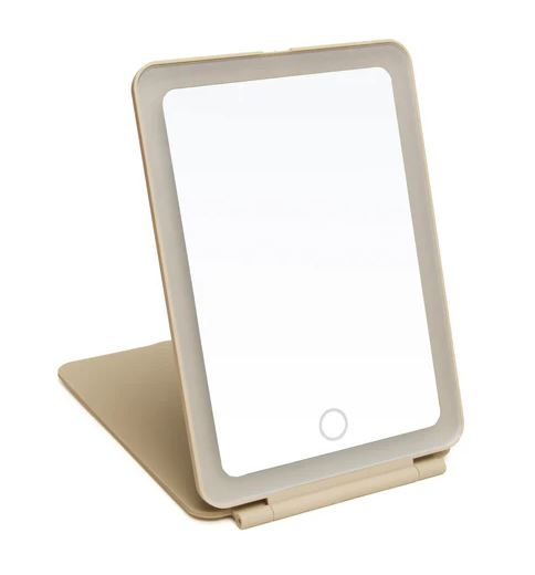 Alice Wheeler LED Light Up Soft Touch Travel Mirror - Stone