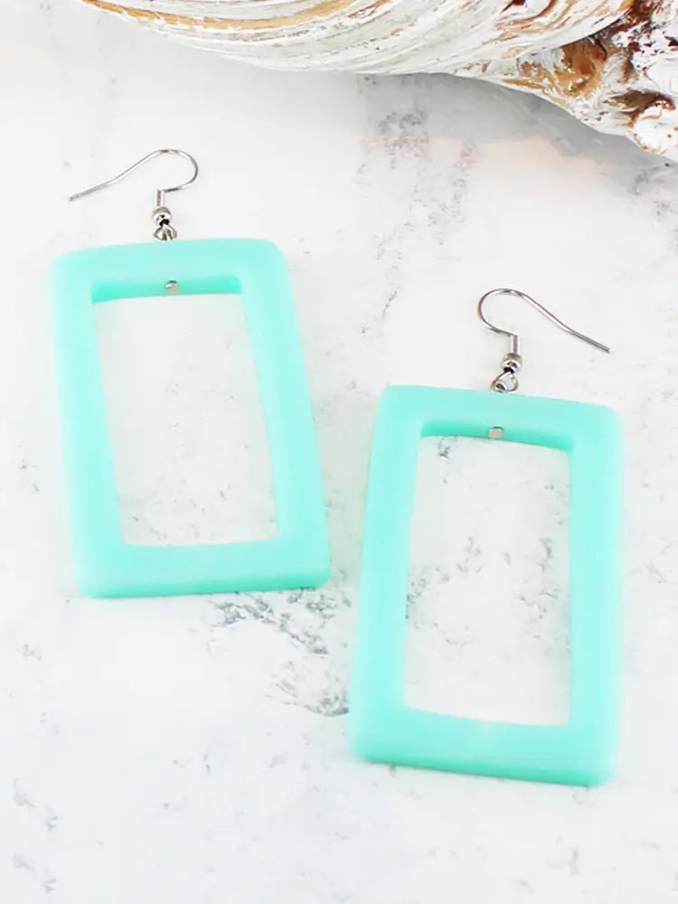 Suzie Blue Resin Rectangular Earrings