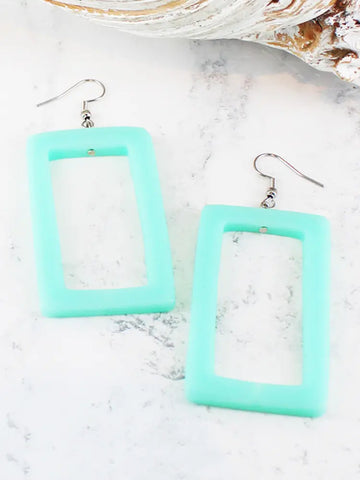 Suzie Blue Resin Rectangular Earrings