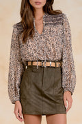 Elan Lia Boho Ruffle Animal Print Blouse