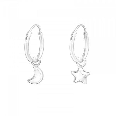 Hollie Tree Star & Moon Sterling Silver Mini Hoop Earrings