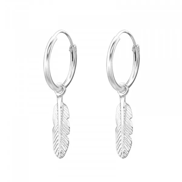 Hollie Tree Sterling Silver Feather Mini Hoop Earrings