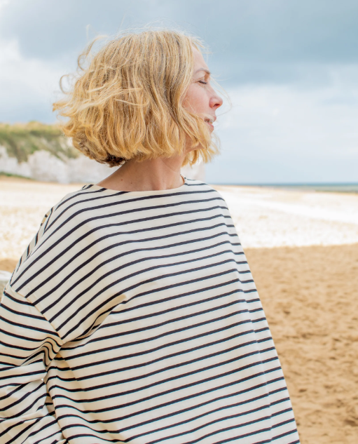 Chalk Bryony Oversized Breton Stripe Top - Black and Cream