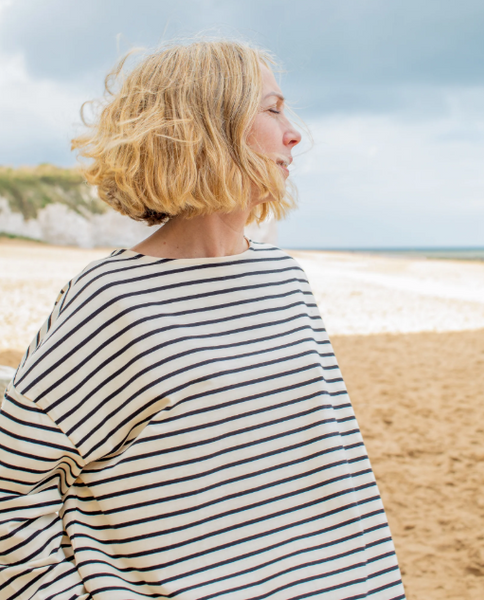 Chalk Bryony Oversized Breton Stripe Top - Black and Cream