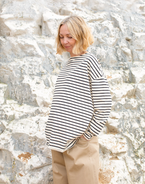 Chalk Bryony Oversized Breton Stripe Top - Black and Cream