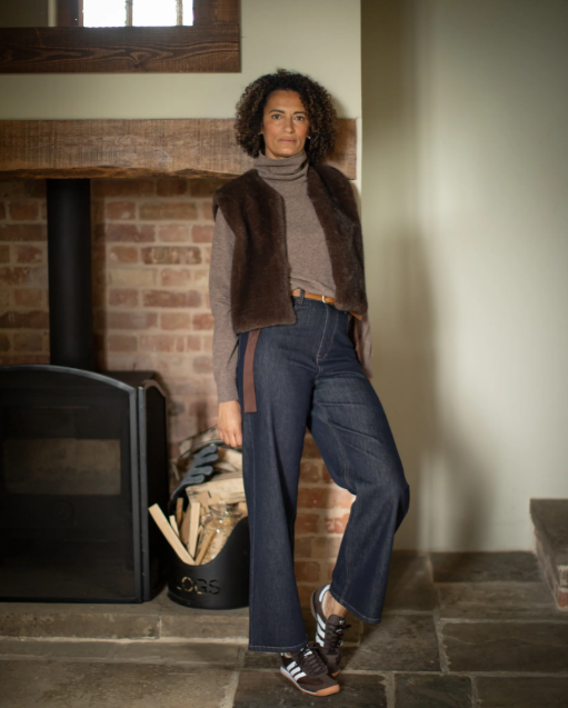 Chalk Felicity Faux Fur Ribbon Gilet - Chocolate Brown