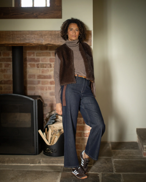 Chalk Felicity Faux Fur Ribbon Gilet - Chocolate Brown