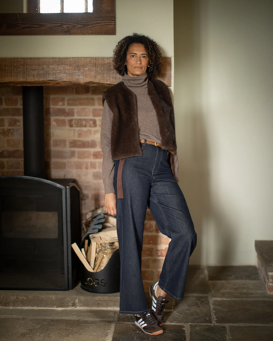 Chalk Felicity Faux Fur Ribbon Gilet - Chocolate Brown