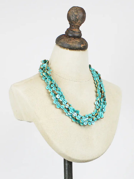 Suzie Blue Wooden Bead & Sequin Necklace