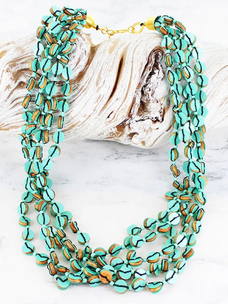 Suzie Blue Wooden Bead & Sequin Necklace