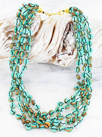 Suzie Blue Wooden Bead & Sequin Necklace