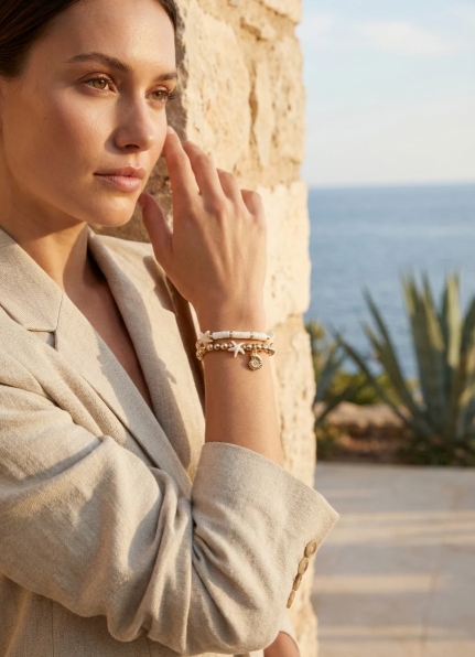 Envy Ball Bead and Sealife Charm Double Bracelet