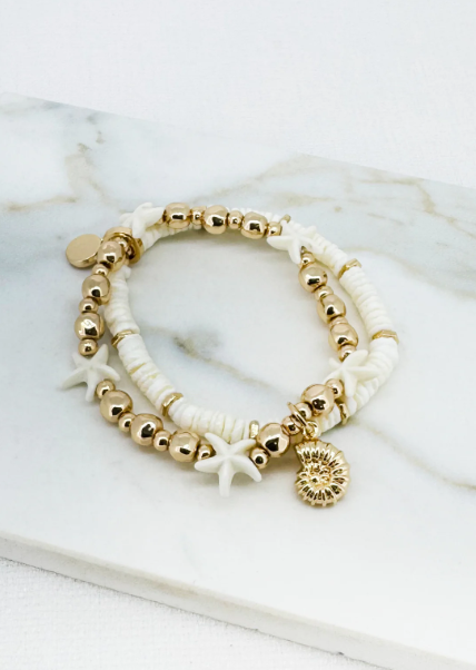 Envy Ball Bead and Sealife Charm Double Bracelet