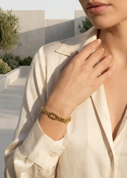 Envy Flat Chain T-Bar Fancy Link Bracelet - Gold