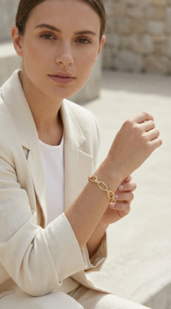Envy Hammered Oval Chain T-Bar Bracelet - Gold