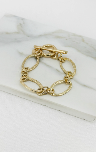 Envy Hammered Oval Chain T-Bar Bracelet - Gold