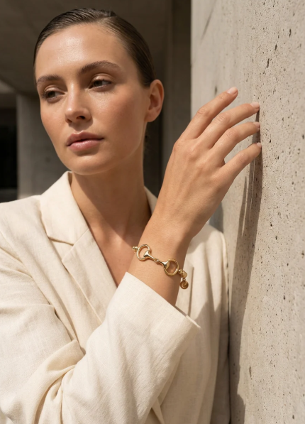 Envy Horsebit Detail Bead Chain Bracelet - Gold