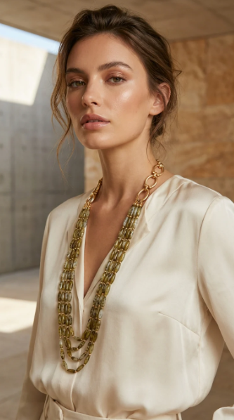 Envy Layered Citrine Stone Chain Link Long Necklace