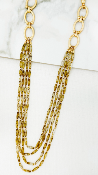 Envy Layered Citrine Stone Chain Link Long Necklace