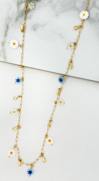 Envy Long Delicate Flower Charm Chain Necklace