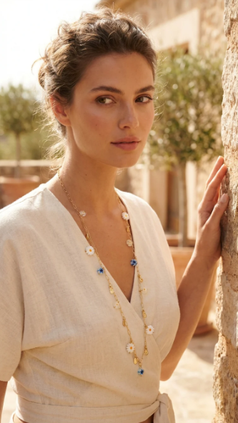 Envy Long Delicate Flower Charm Chain Necklace