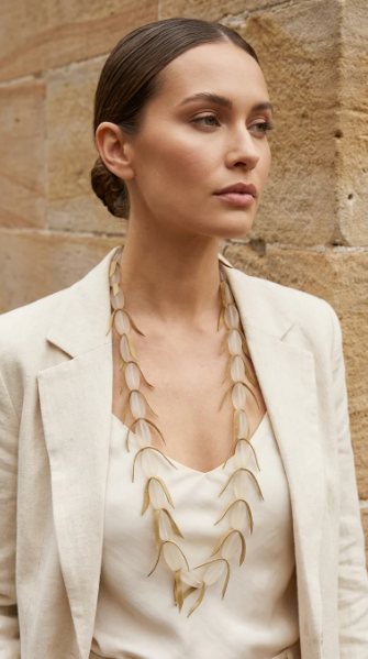 Envy Long Frosted Bead and Suede Feather Detail Necklace