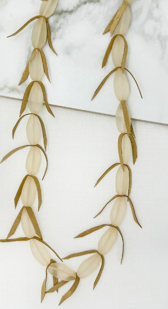 Envy Long Frosted Bead and Suede Feather Detail Necklace