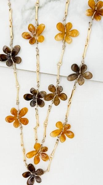 Envy Long Layered Resin Flower Necklace