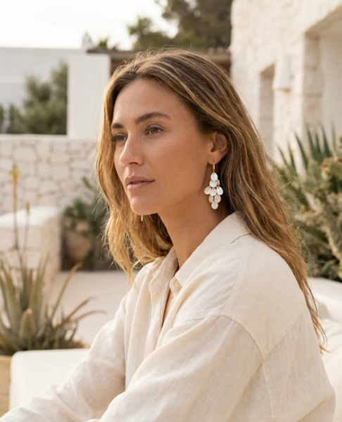Envy Long Shell Petal Chandelier Earrings - Gold