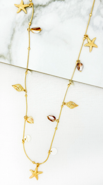 Envy Long Shell and Starfish Charm Necklace