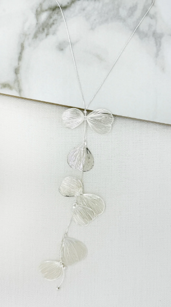 Envy Long Wire Petal Flower Lariat Necklace - Silver