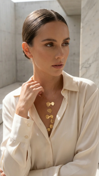 Envy Long Wire Petal Flower Lariat Necklace - Gold