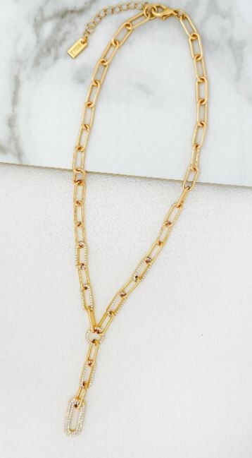 Envy Short Diamante Link Drop Necklace - Gold